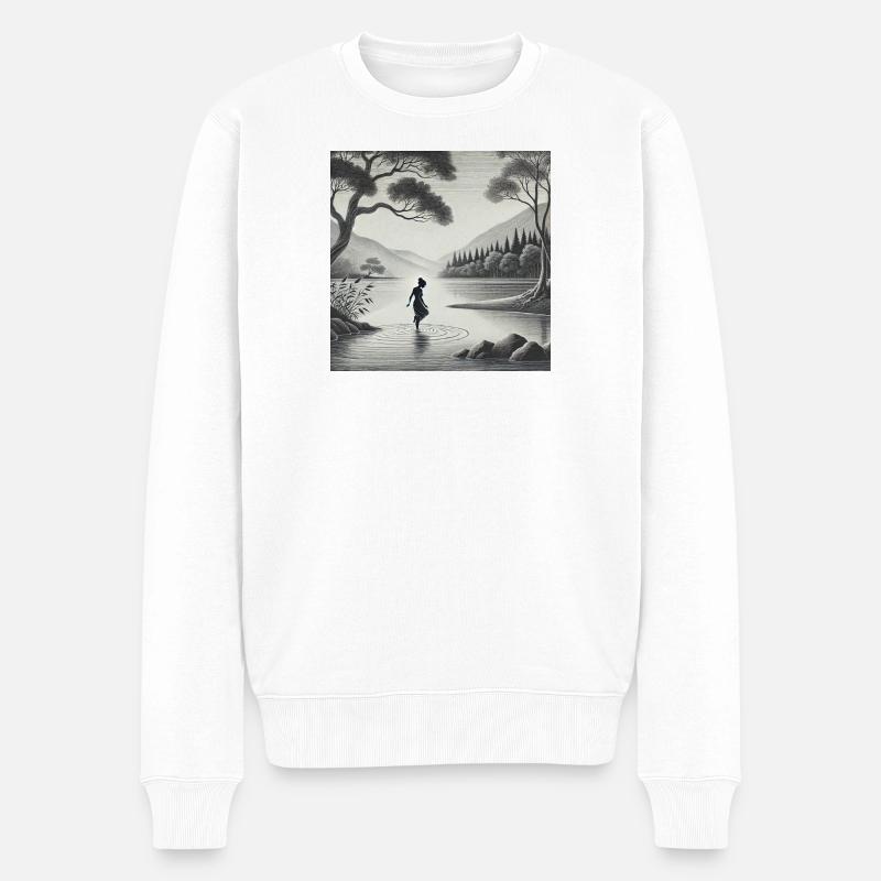 Silhouette am See im Mondlicht - Männer Premium Bio Pullover - Weiß