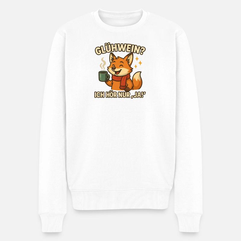 Winterfuchs genießt Glühwein - Männer Premium Bio Pullover - Weiß