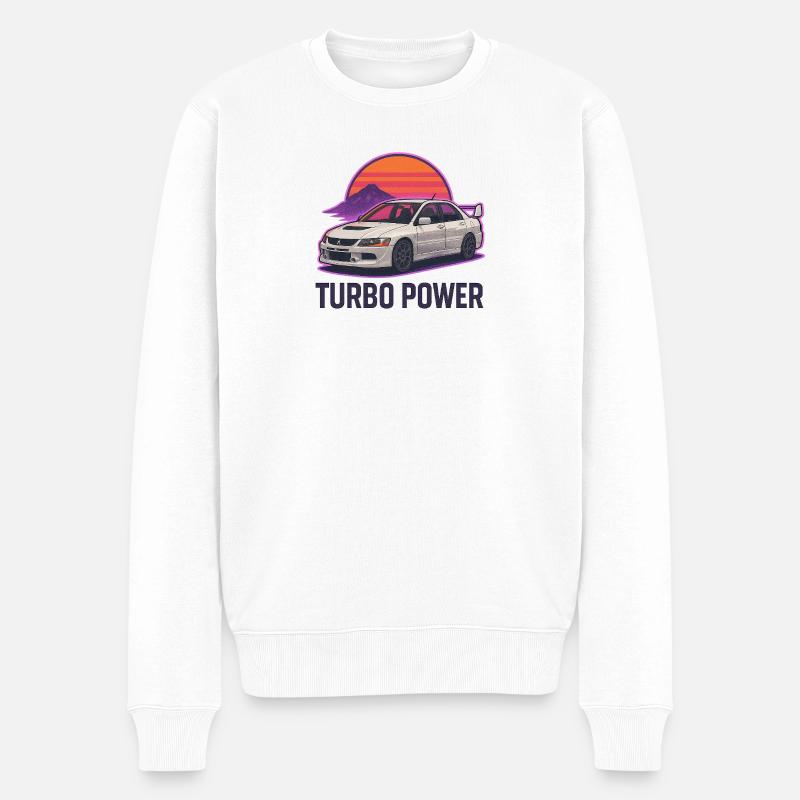 Turbo Power Auto Sunset Sticker - Männer Premium Bio Pullover - Weiß