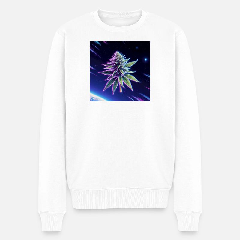 Feuille de cannabis néon spatiale - Pull Premium bio Homme - blanc