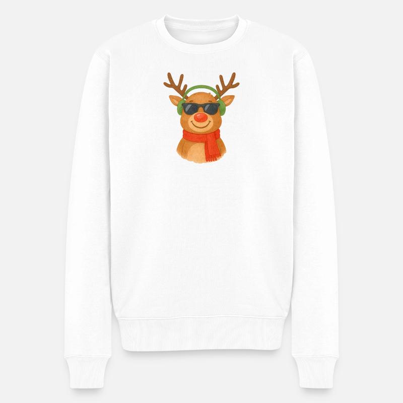 Renne avec écouteurs et écharpe - Pull Premium bio Homme - blanc