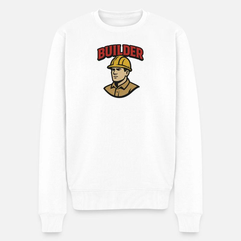 Bauarbeiter Retro-Logo mit Helm - Männer Premium Bio Pullover - Weiß