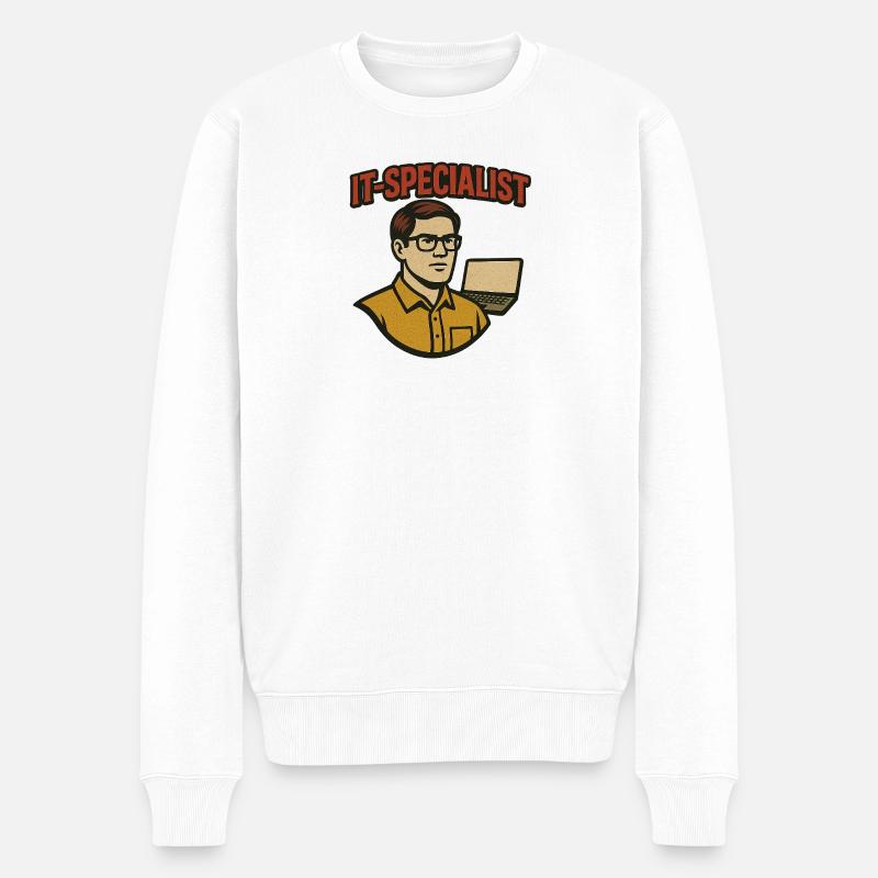 IT-Spezialist Retro Cartoon - Männer Premium Bio Pullover - Weiß