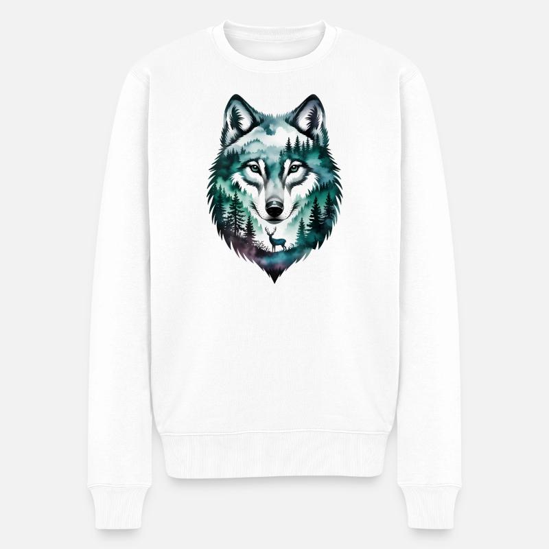 Wolf-Silhouette – Motivations-Wolf-Logo - Männer Premium Bio Pullover - Weiß