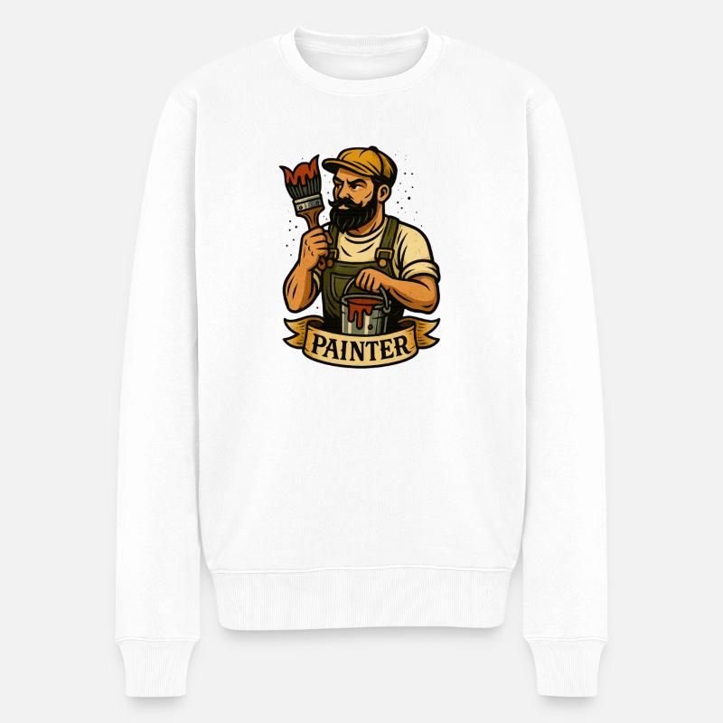 Pinselheld Maler-Logo - Männer Premium Bio Pullover - Weiß