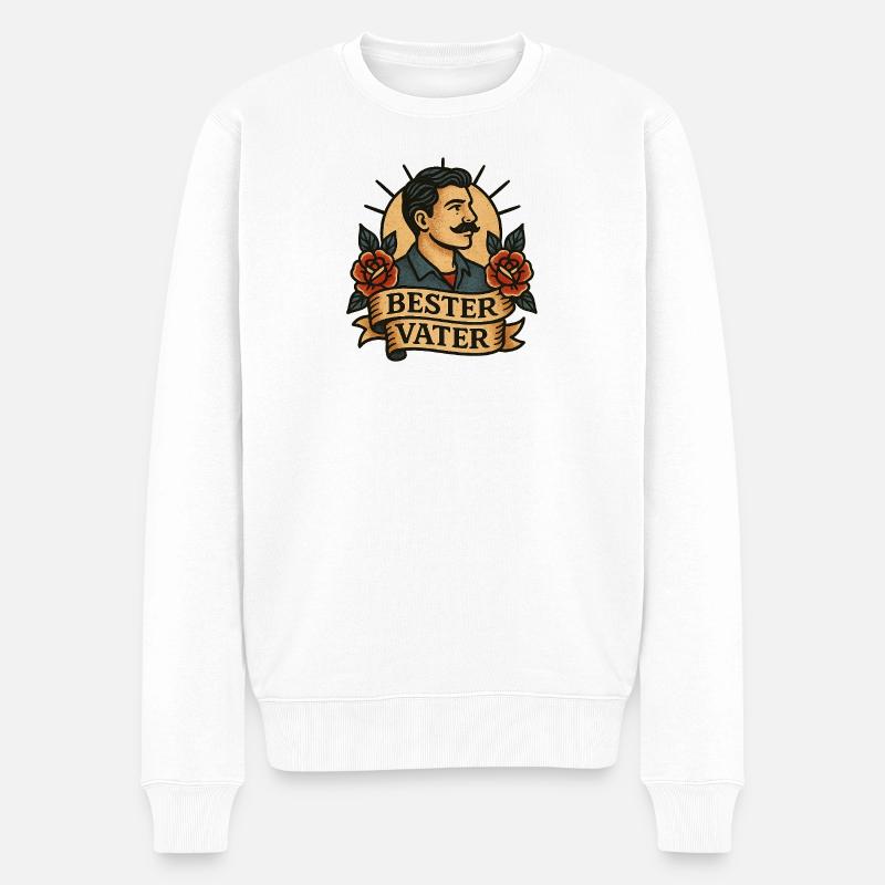 Bester Vater Retro Tattoo - Männer Premium Bio Pullover - Weiß