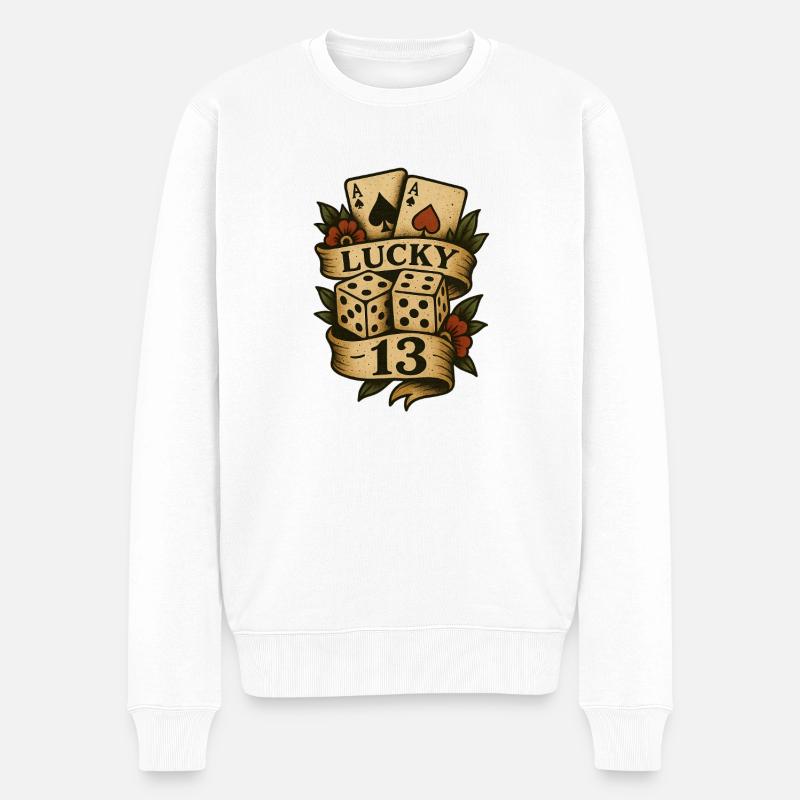 Kartenwürfel Glück 13 - Männer Premium Bio Pullover - Weiß