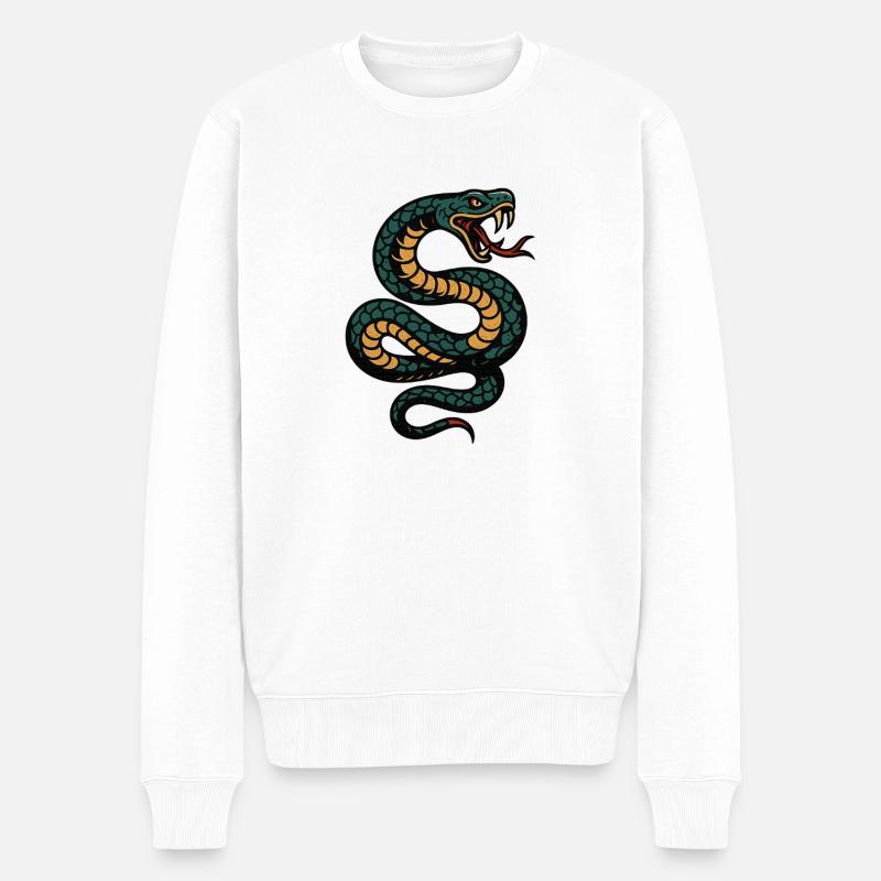 Kobra im Türkis Gold Muster - Männer Premium Bio Pullover - Weiß