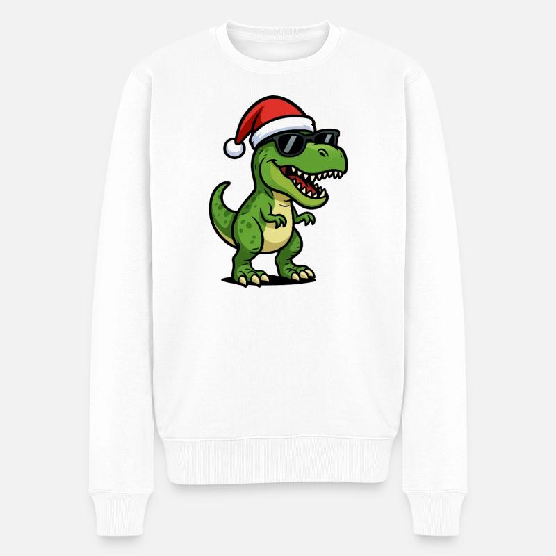 T-Rex Santa mit Sonnenbrille - Männer Premium Bio Pullover - Weiß