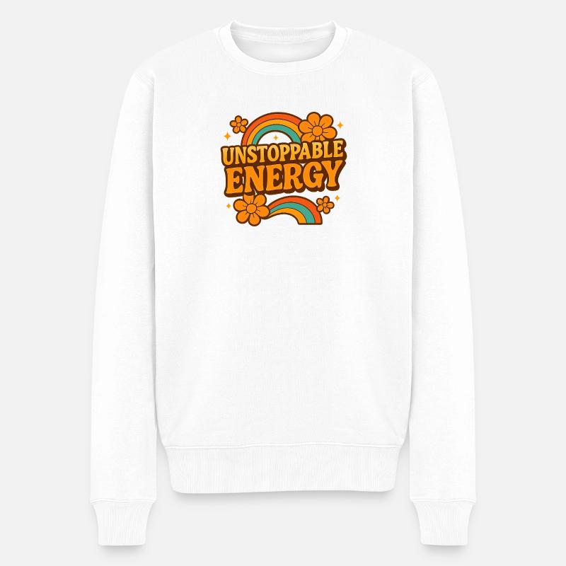 Unstoppable Energy Retro Rainbow - Männer Premium Bio Pullover - Weiß