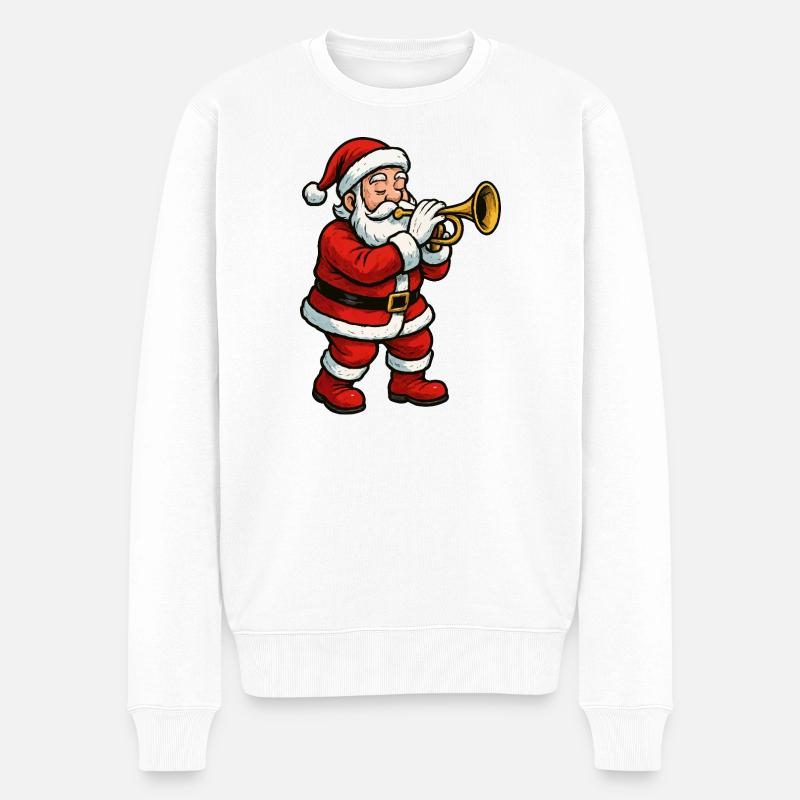 Santa Trompete Weihnachtsszene - Männer Premium Bio Pullover - Weiß