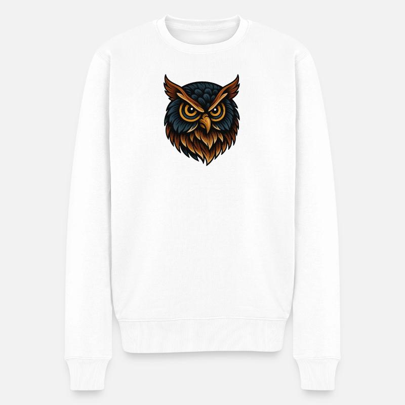 WaldEulenkopf im Dunkelton-Design - Männer Premium Bio Pullover - Weiß