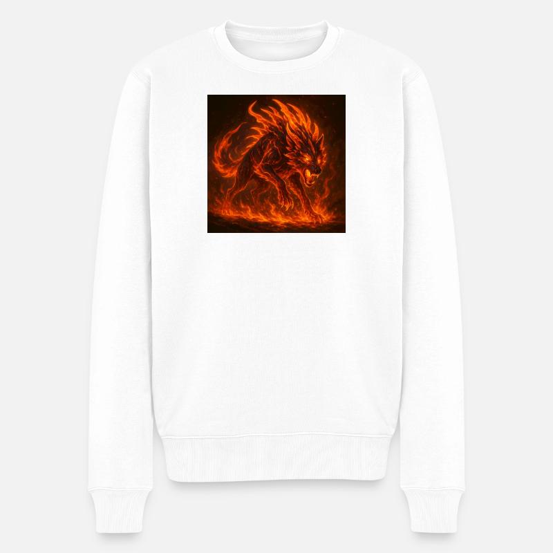 Lava-flammender Wolf - Männer Premium Bio Pullover - Weiß