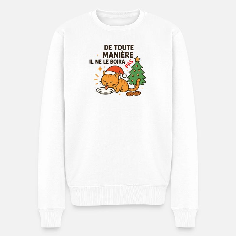 Chat festif de Noël qui refuse la boisson - Pull Premium bio Homme - blanc
