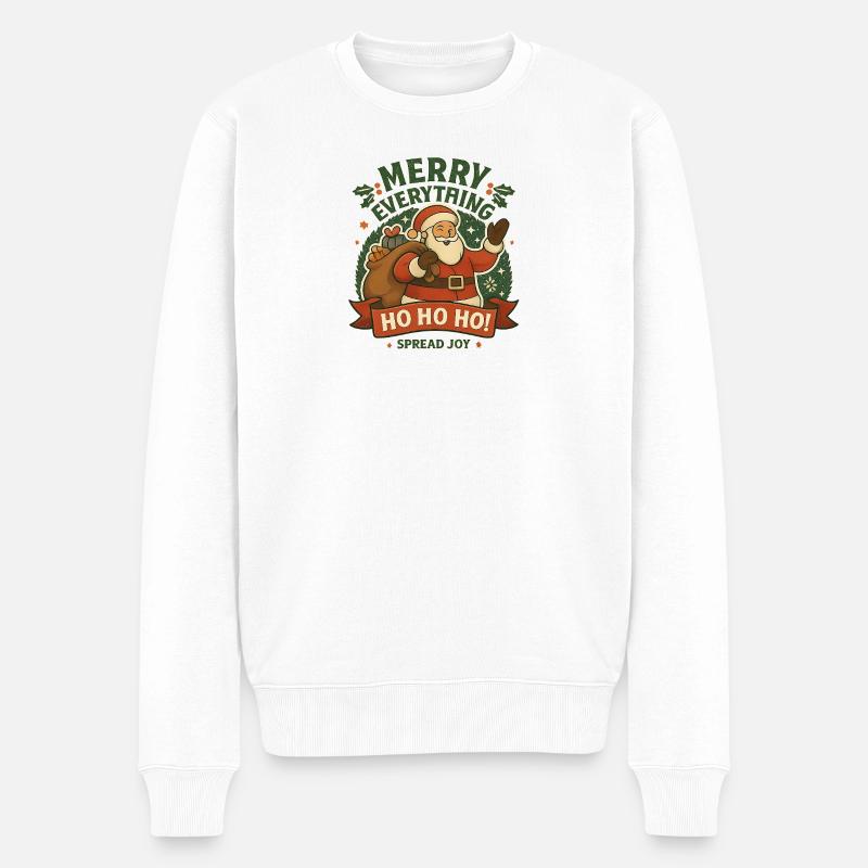 Santa Spread Joy Weihnachtsmotiv - Männer Premium Bio Pullover - Weiß