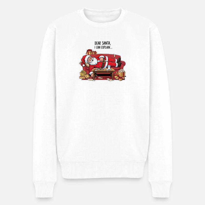 Weihnachtsmann schläft auf gemütlicher Couch - Männer Premium Bio Pullover - Weiß