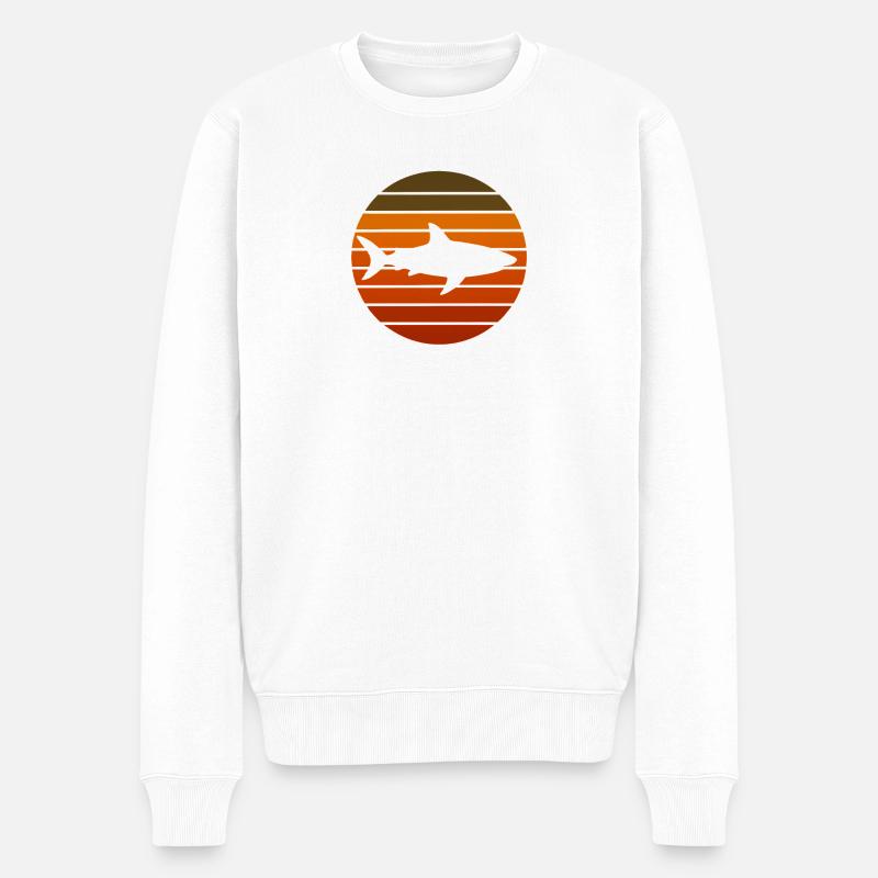 Sonnenuntergangshai Silhouette - Männer Premium Bio Pullover - Weiß