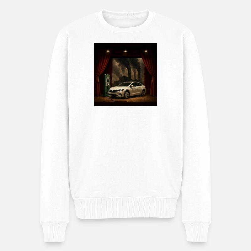 Elektroauto auf der Rauchszene - Männer Premium Bio Pullover - Weiß
