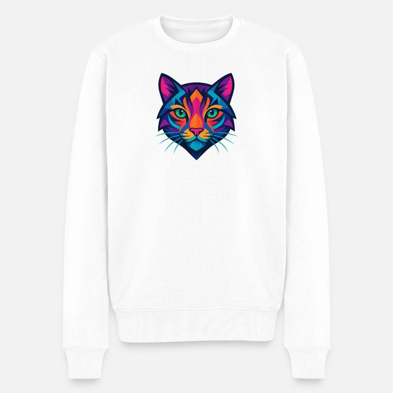Visage géométrique coloré de chat - Pull Premium bio Homme - blanc
