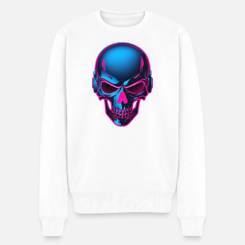 Crâne néon avec casque - Pull Premium bio Homme - blanc