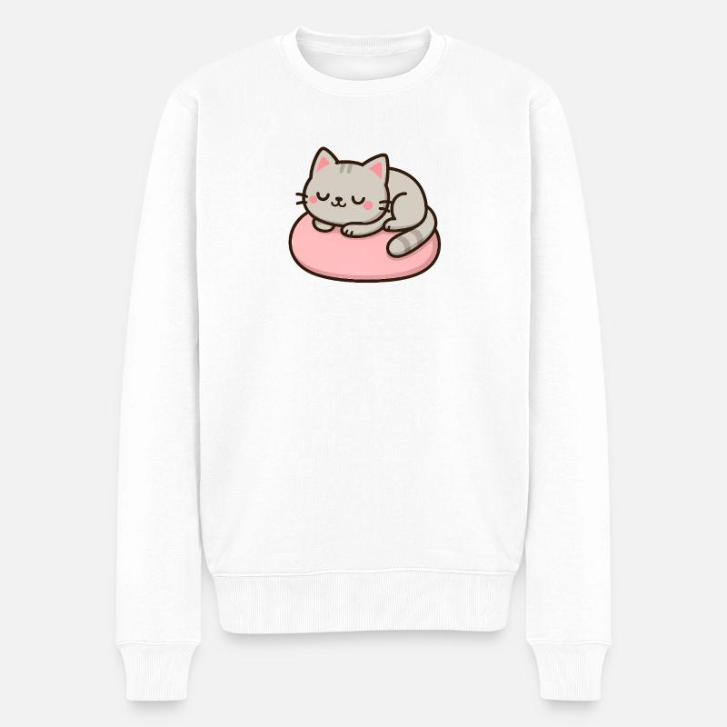 Chat doux sur coussin rose - Pull Premium bio Homme - blanc
