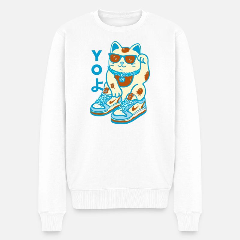 Lucky Street Cat Sneakers - Männer Premium Bio Pullover - Weiß