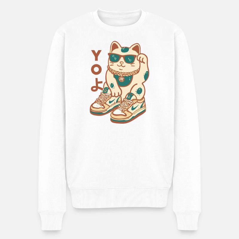 Maneki Sneakers Katze in Sonnenbrillen - Männer Premium Bio Pullover - Weiß