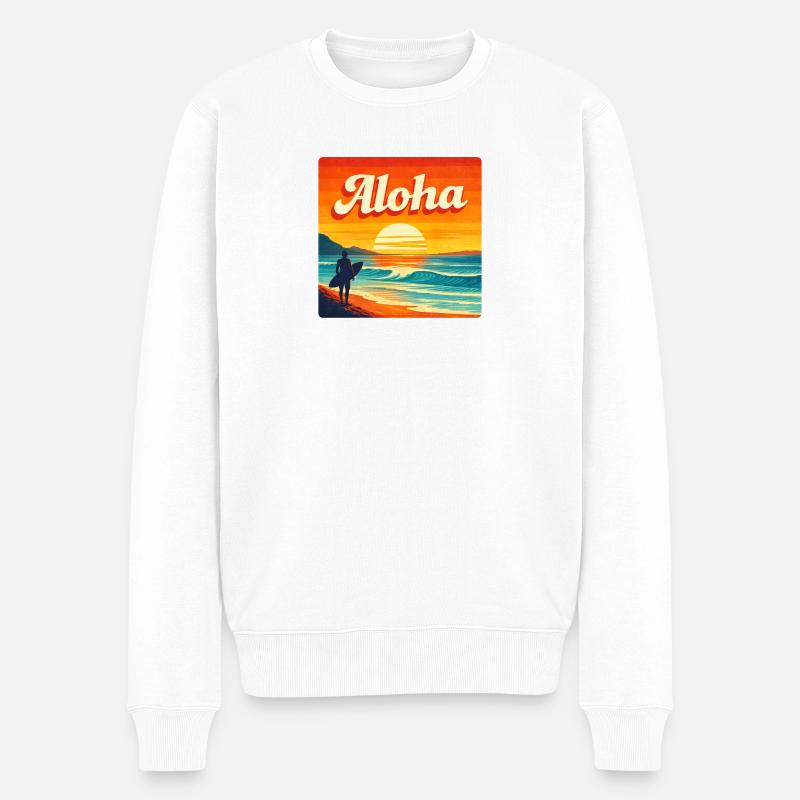 Aloha Sonnenuntergang Surf - Männer Premium Bio Pullover - Weiß