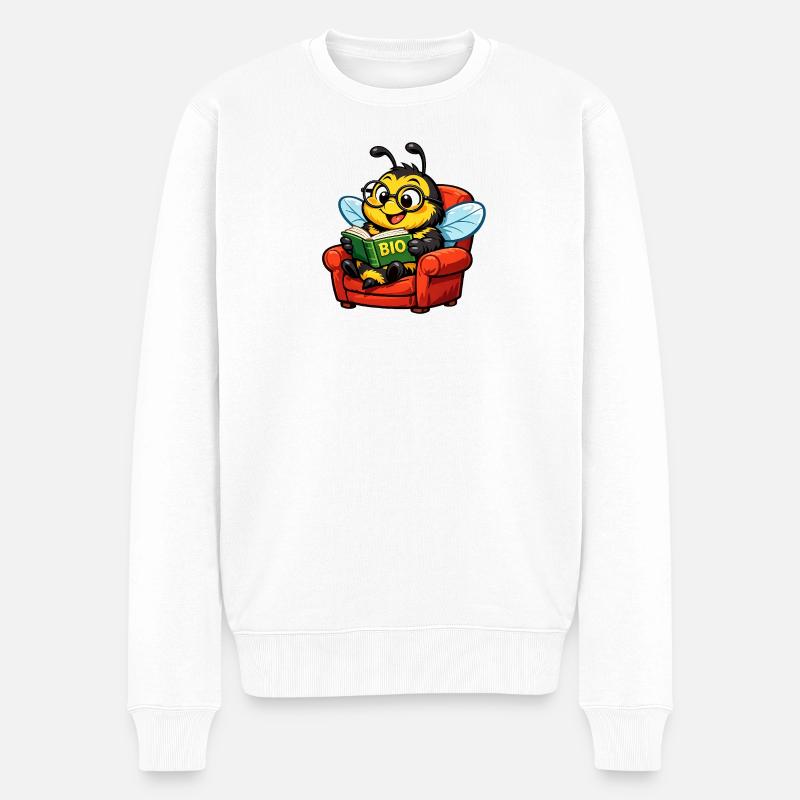 Biene liest ein Buch über Bio - Männer Premium Bio Pullover - Weiß