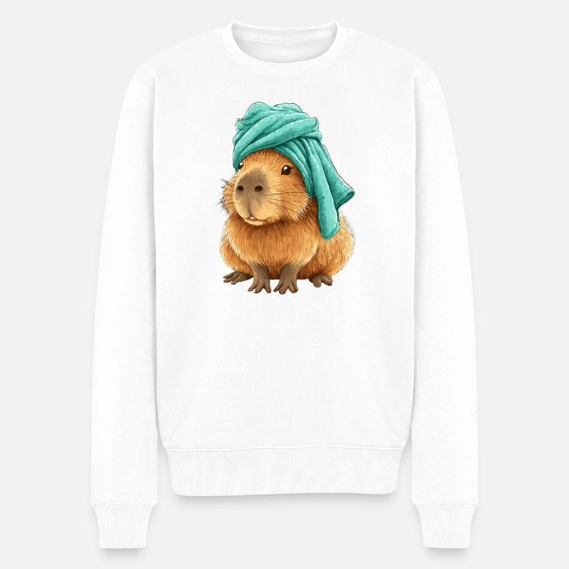 Wasserschwein mit Tuch - Männer Premium Bio Pullover - Weiß