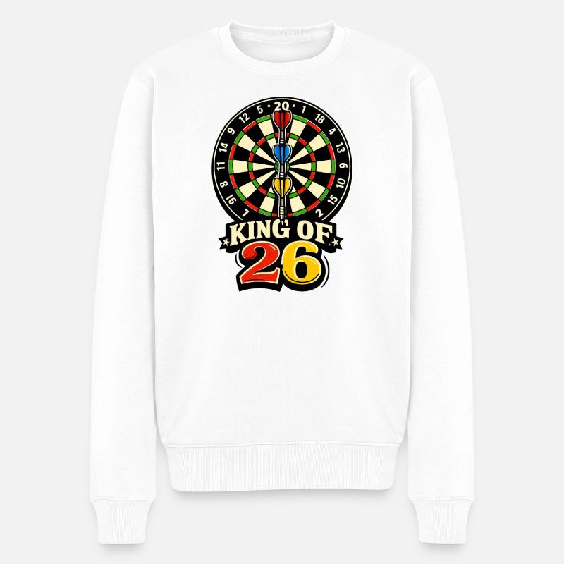 König der 26 – Dartboard Retro - Männer Premium Bio Pullover - Weiß