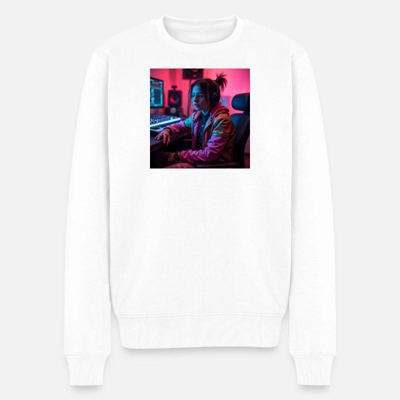 Cyber Neon Producer im Studio - Männer Premium Bio Pullover - Weiß