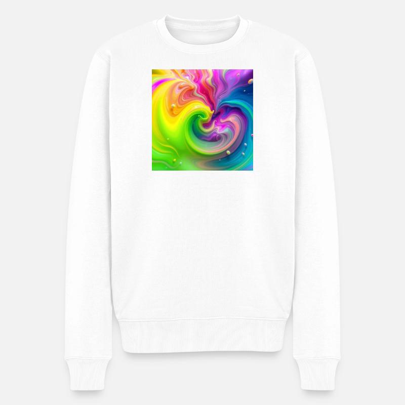 Farbwirbel Neon Regenbogen - Männer Premium Bio Pullover - Weiß