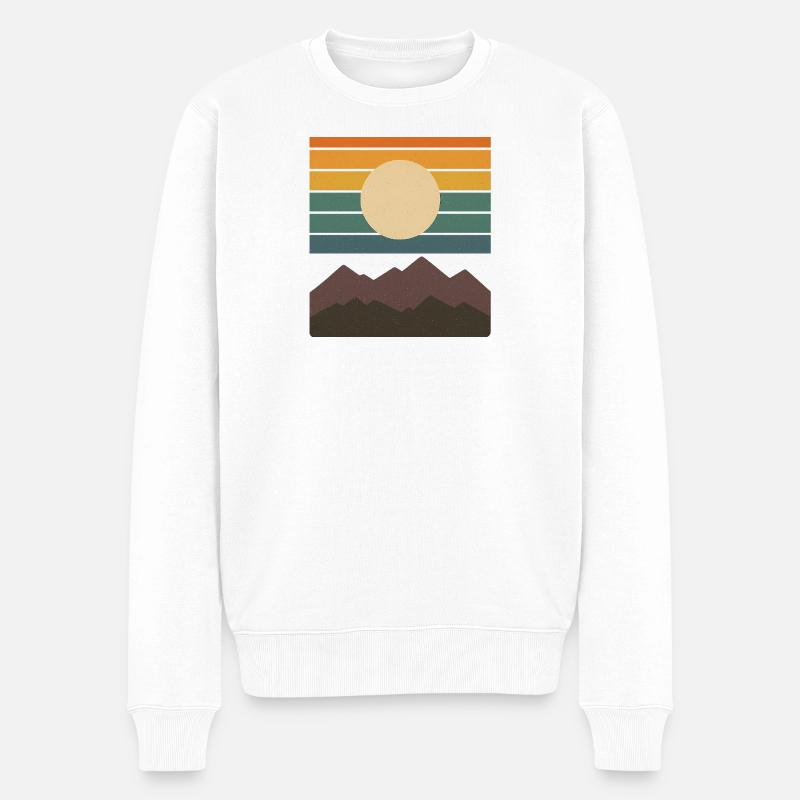 Retro Sonnenuntergang Bergland Muster geschenkidee - Männer Premium Bio Pullover - Weiß