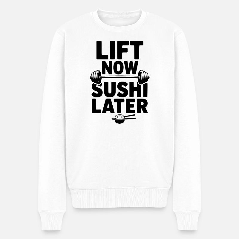 Hebe jetzt. Sushi später. - Männer Premium Bio Pullover - Weiß