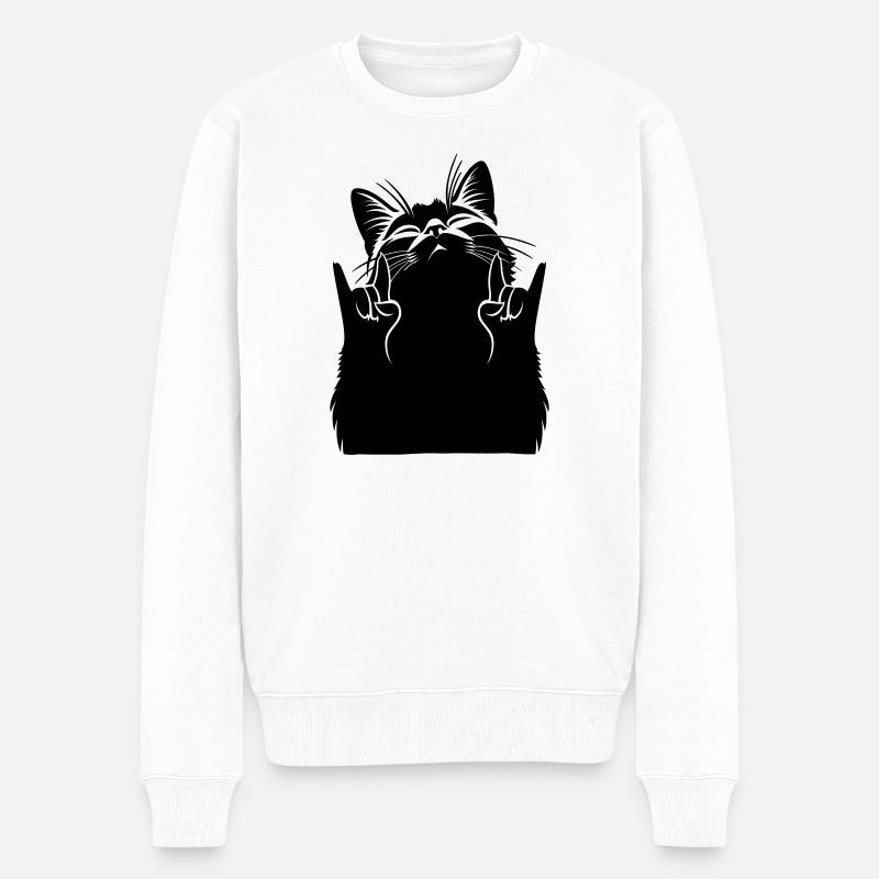 Metal Katze – Rockhandzeichen Silhouette - Männer Premium Bio Pullover - Weiß
