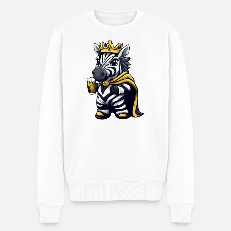 Zebra Bier König - Männer Premium Bio Pullover - Weiß