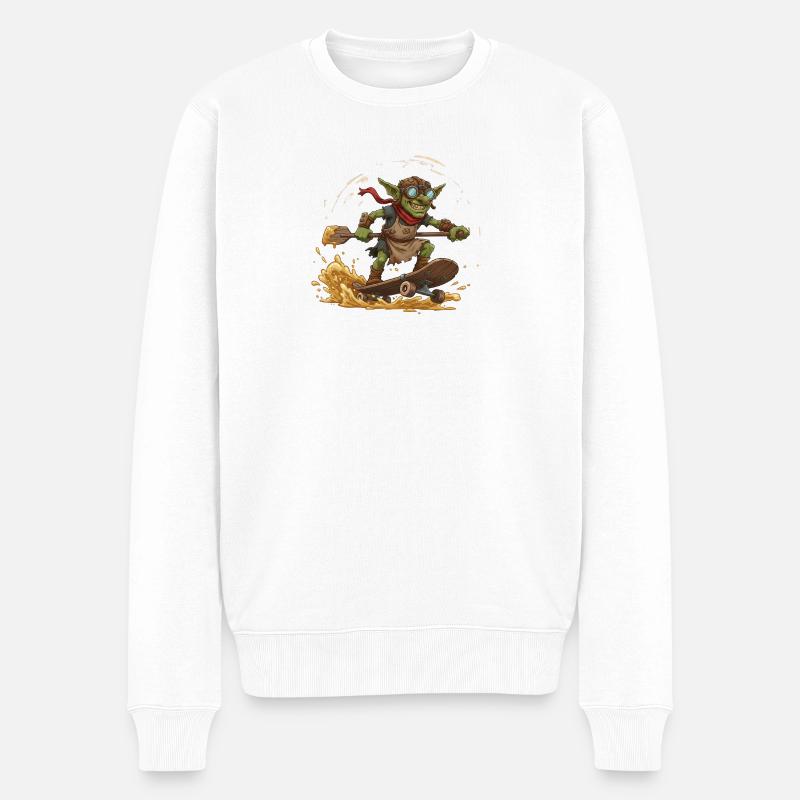 Goblin auf Skateboard - Männer Premium Bio Pullover - Weiß