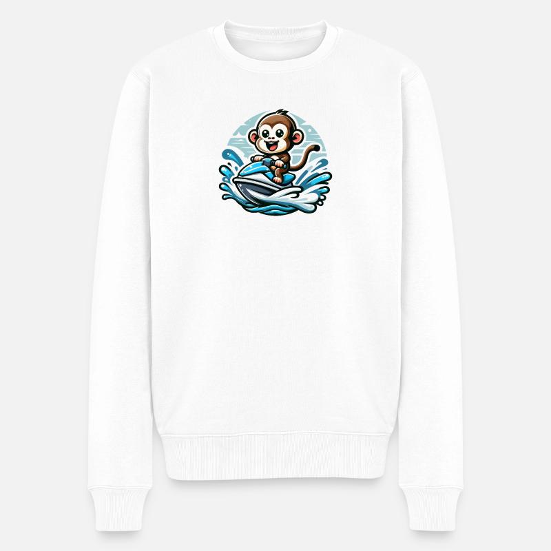 Affe auf Jetski Abenteuer - Männer Premium Bio Pullover - Weiß