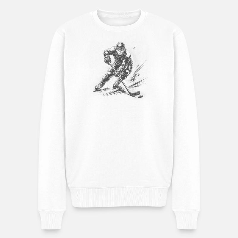 Eishockeyspieler in voller Action - Männer Premium Bio Pullover - Weiß