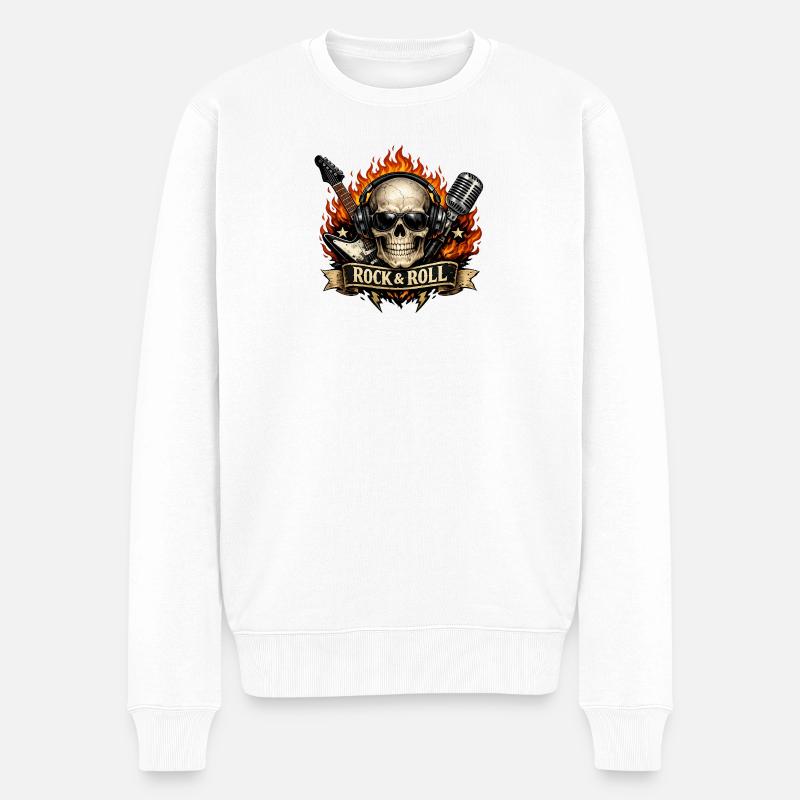 Flammen Schädel Rockprint - Männer Premium Bio Pullover - Weiß