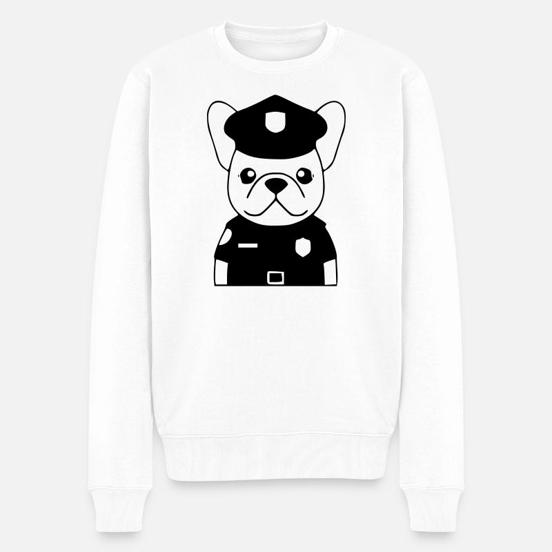 Frenchie Polizist Hund Schwarz - Männer Premium Bio Pullover - Weiß