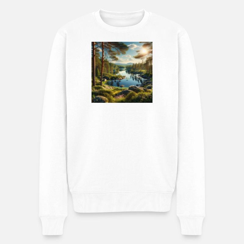 Lac forestier sous le soleil du soir - Pull Premium bio Homme - blanc