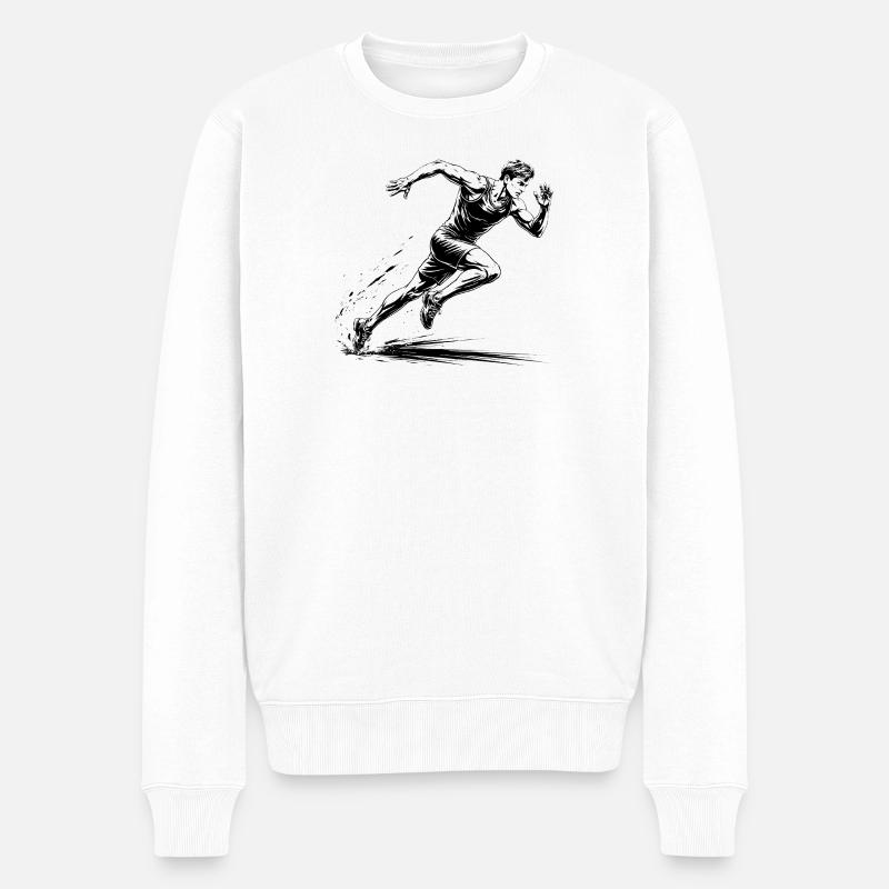 100m Sprinter Action Illustration - Männer Premium Bio Pullover - Weiß