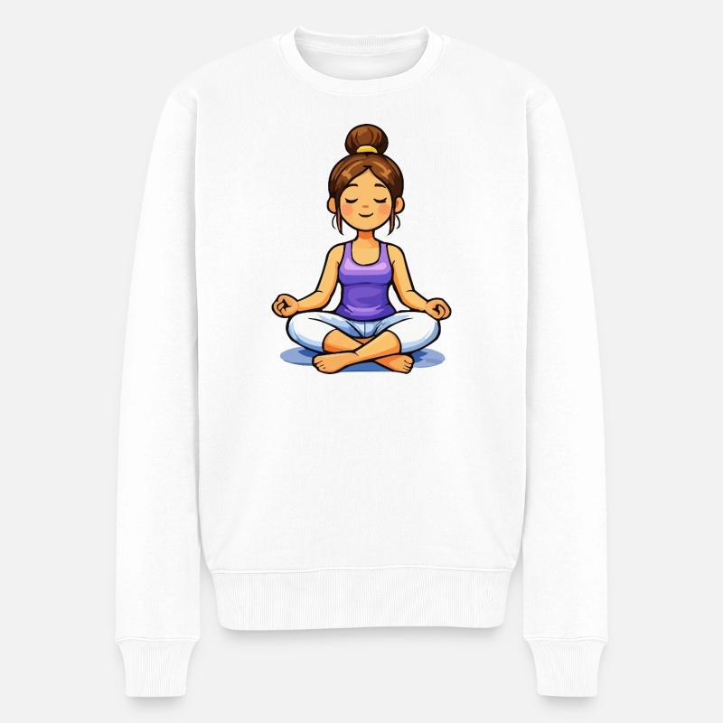 Meditierende Schneidersitz Frau - Männer Premium Bio Pullover - Weiß