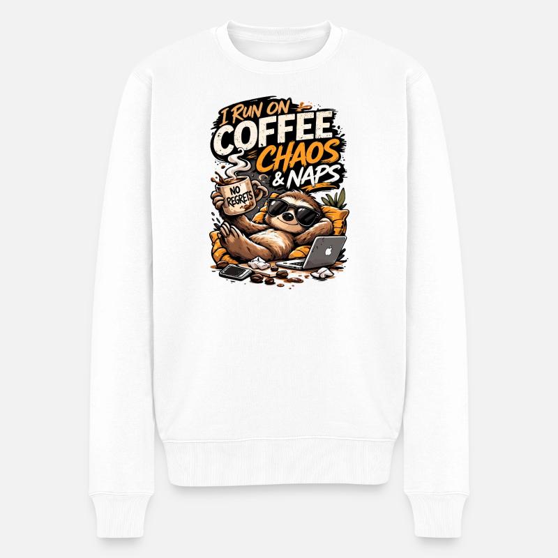 Kaffee-Chaos & Nickerchen Faultier-T-Tee - Männer Premium Bio Pullover - Weiß