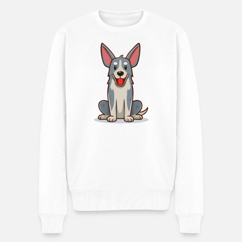 Kleiner, lustiger, grauer Hund (Comic) - Männer Premium Bio Pullover - Weiß