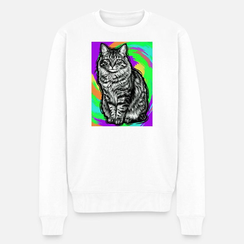 Katze - Männer Premium Bio Pullover - Weiß