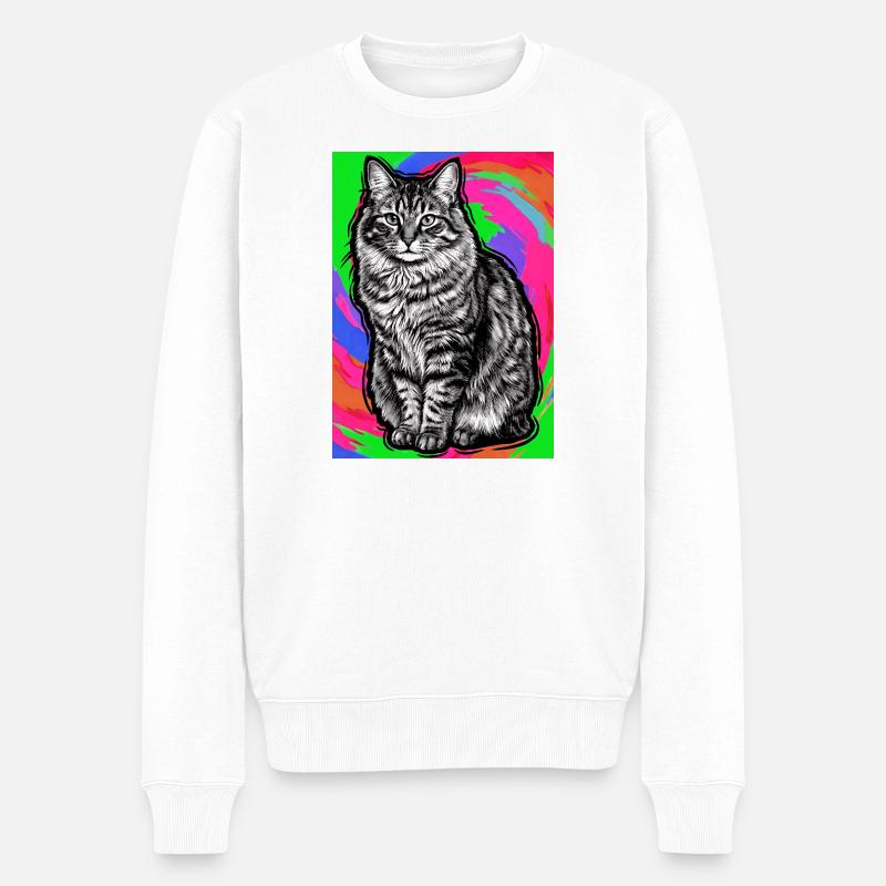 Katze - Männer Premium Bio Pullover - Weiß