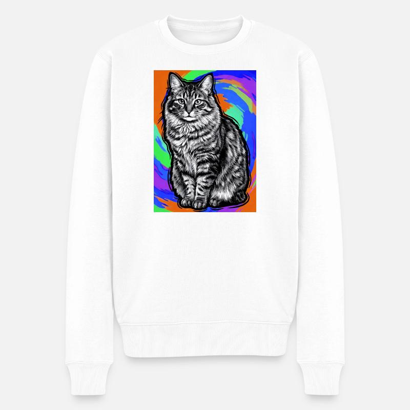 Katze - Männer Premium Bio Pullover - Weiß